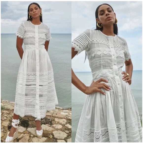 NWT Waimari Camila Lace Embroidered Maxi Dress in Pure White - Picture 5 of 13